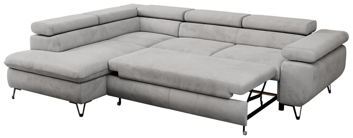 ECKSOFA PEDRO L Hellgrau Velvet - Links Seite - Hellgrau/Schwarz, Textil/Metall (208/273cm) - MKS