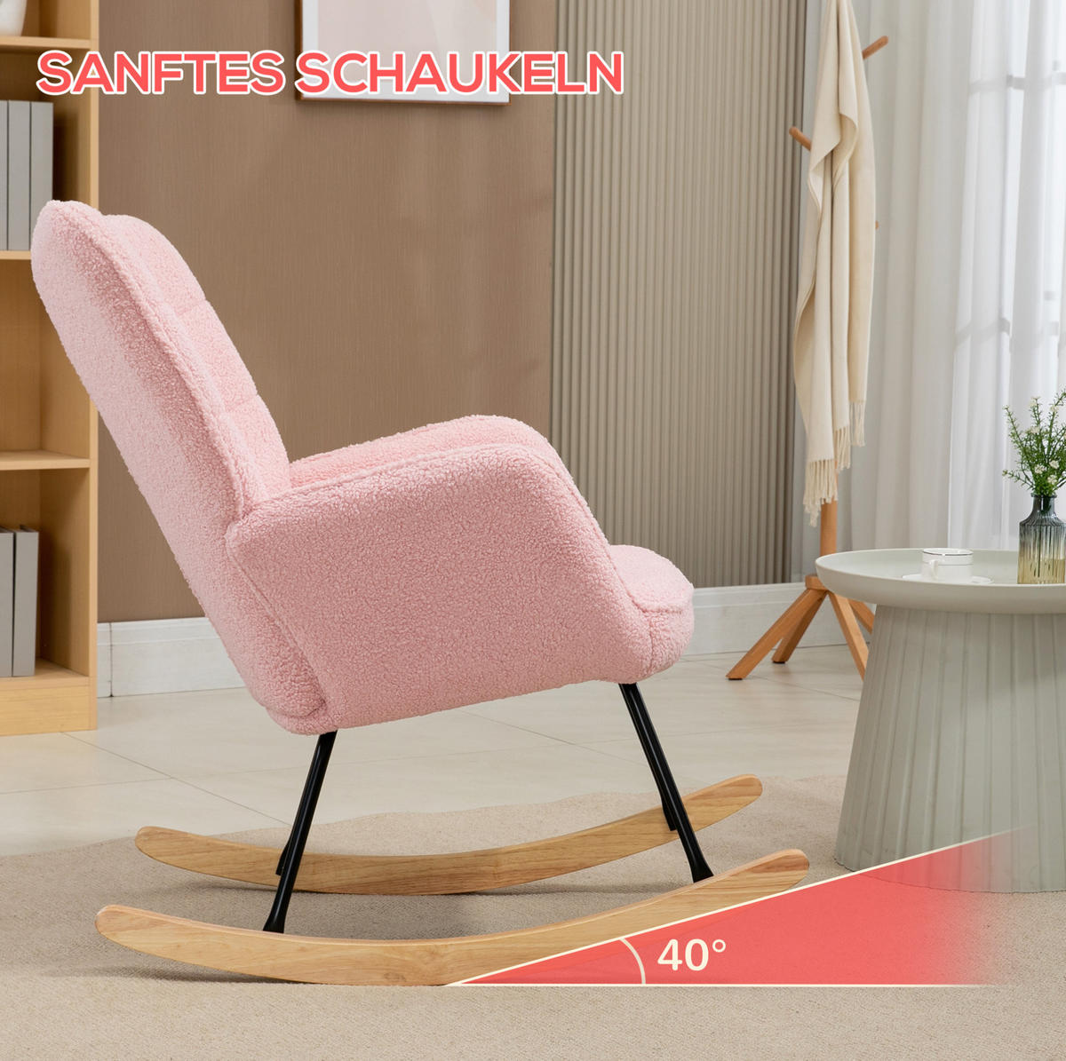 SCHAUKELSTUHL 98/71/101 cm rosa aus Polyester mit Armlehnen - Rosa, Textil (98/101/71cm) - OKWISH