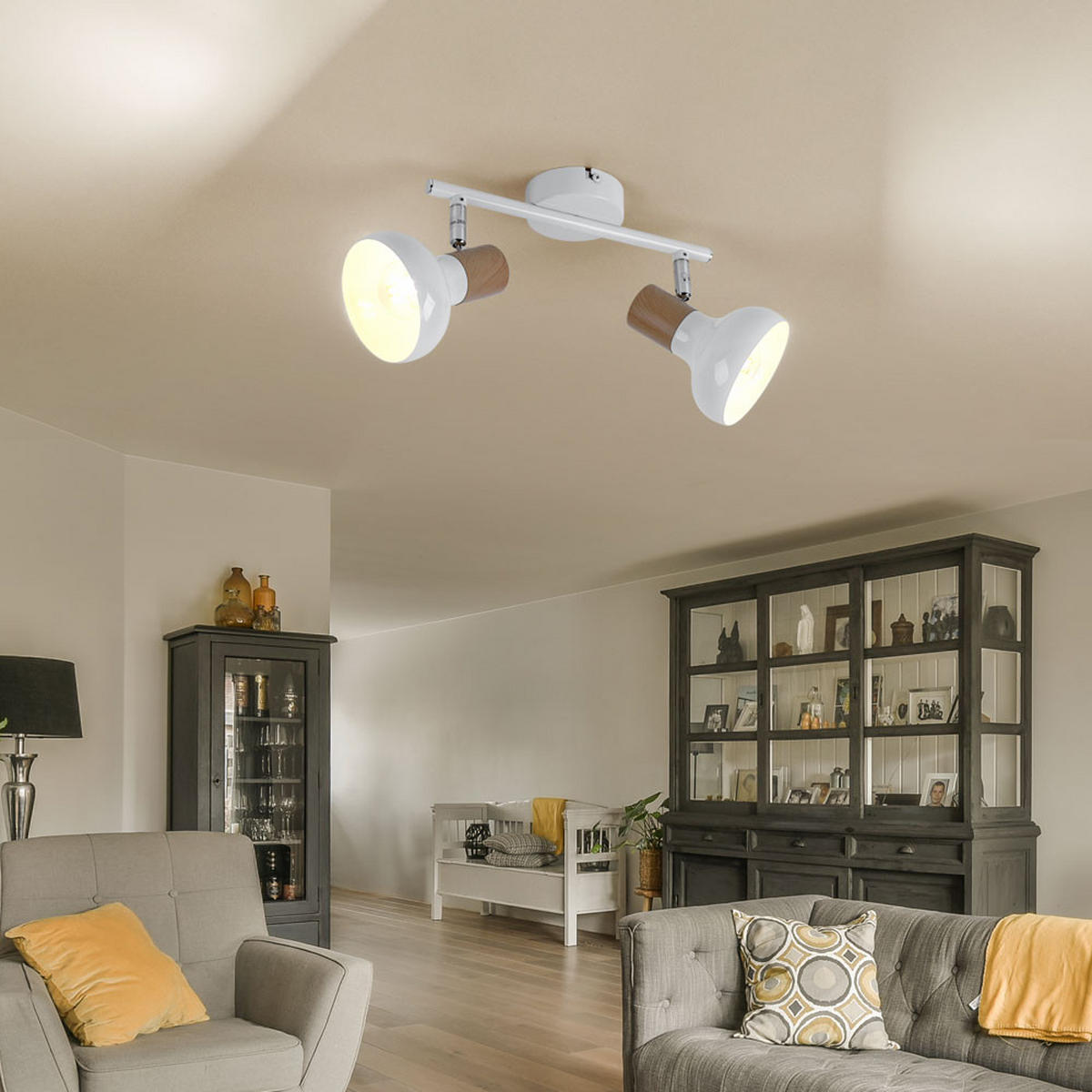 LED DECKENLEUCHTE Weiß Holzoptik - Weiß, Metall (35.5/13/16cm)