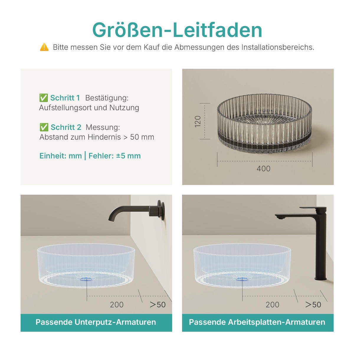 WASCHBECKEN Klarglasspüle Grau Ø40 / 12 cm - Transparent, Glas (40/12/40cm) - EMKE