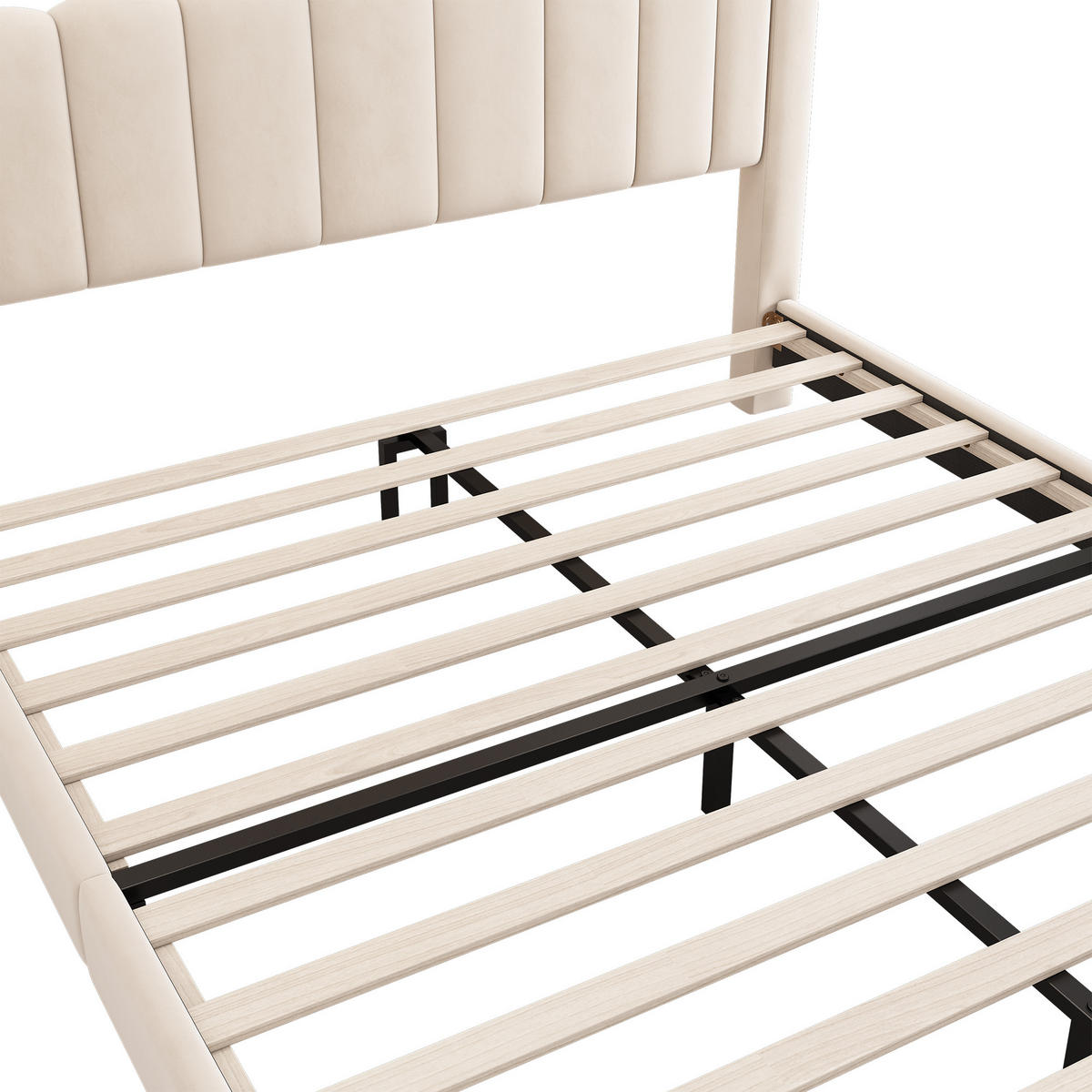 POLSTERBETT 180x200 Lattenrost Kopfteil Samt Beige Zylindrische Beine - Beige, Textil (180/200cm) - FLIEKS
