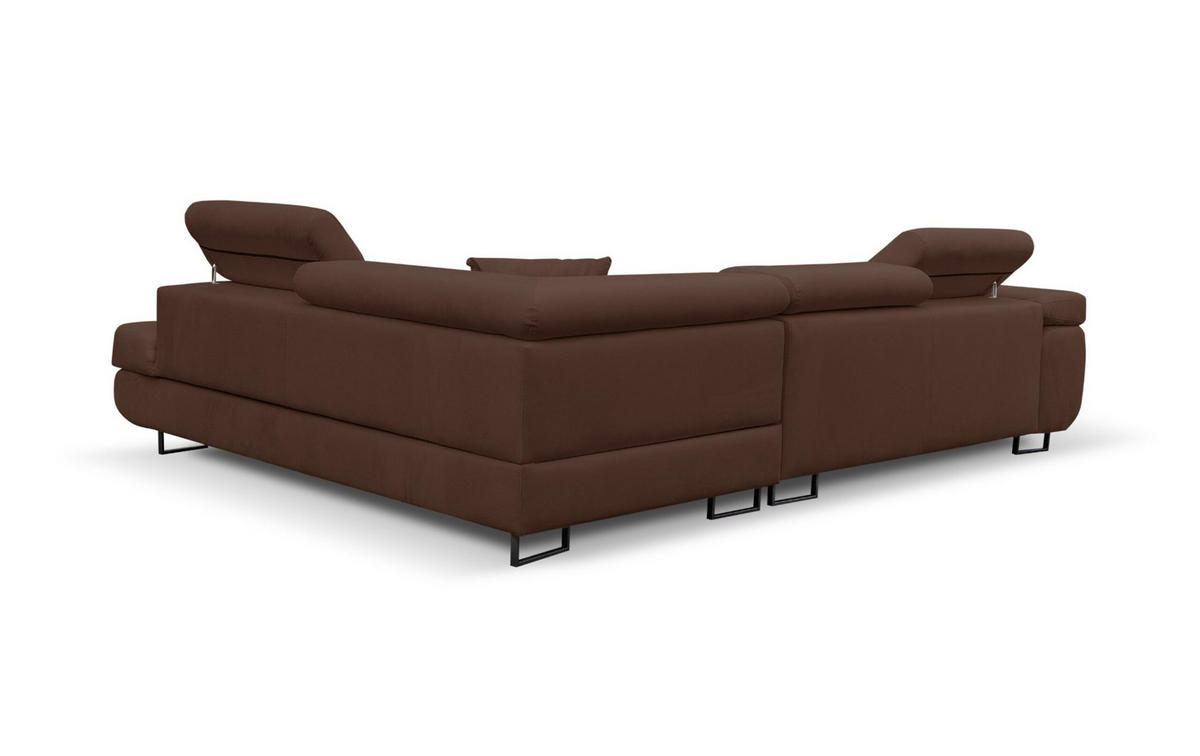 ECKSOFA Jerry in L-Form mit Schlaffunktion und Bettkasten, Farbe: Braun, Veloursstoff, Ottomane Rechts - Braun, Textil (275/202cm) - VENASI MÖBEL