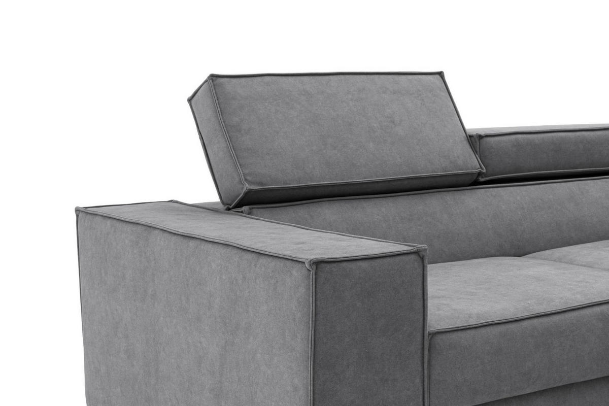 ECKSOFA PURE L Rechts mit Schlaffunktion 127x199 Velours Grau - Schwarz/Grau, Holz/Textil (204/281cm) - Muffo