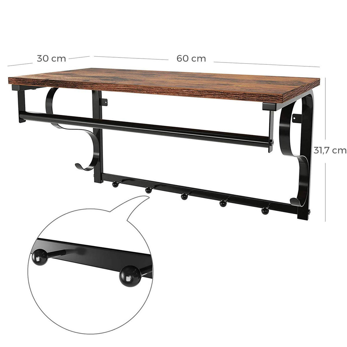 WANDREGAL Rustikales Braun 60x30 cm LCR11BX Mit Haken - Braun, Metall (60/31.7/30cm) - Edanti