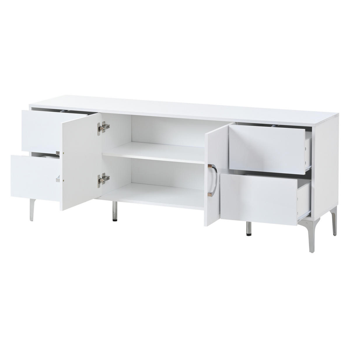 BOČNÍ skříň 150/38/59,5 cm bílá z MDF s vysokým leskem a 4 zásuvkami - bílá, kompozitní dřevo (150/59.5/38cm) - OKWISH