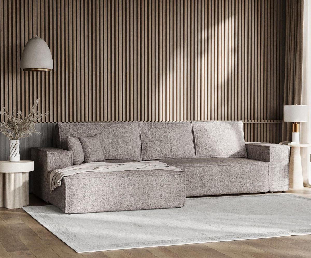 ECKSOFA TAURI mit Schlaffunktion Beige im Neve Stoff - Beige/Schwarz, Holz/Holzwerkstoff (294/185cm) - AltaBeds