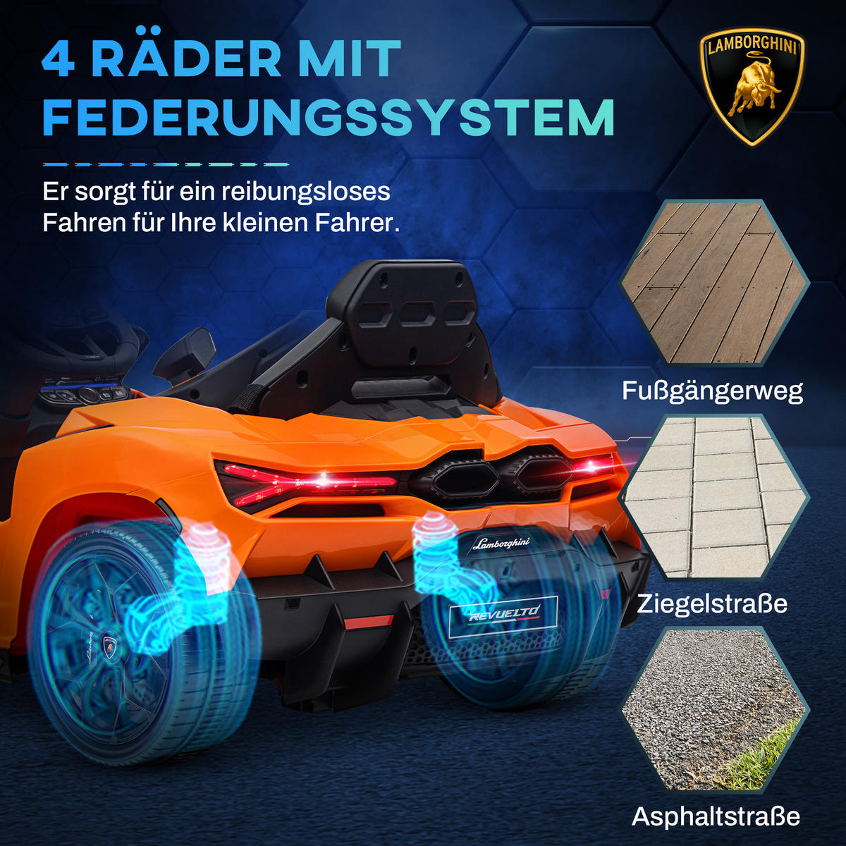 ELEKTROAUTO DE-06232 Lamborghini-inspiriert mit Fernbedienung Orange - Orange, Kunststoff/Metall (105/60/40cm) - ComfortXL