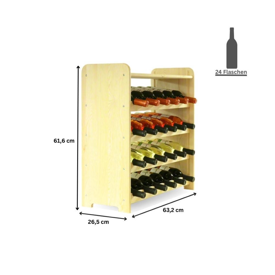 WEINREGAL Pinotwine C 61,6x63,2x26,5 cm 24 Flaschen Massives Kiefernholz Natur Unbehandelt - Naturfarben, Holz (63.2/61.6/26.5cm) - PROREGAL