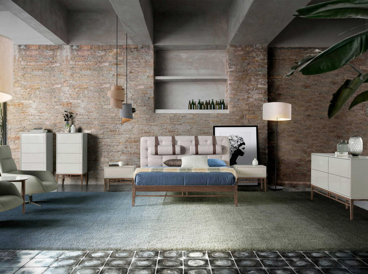 BETT Graues Bett mit Stofftufting 172/216/110 cm - Walnussfarben/Grau, Textil - ANGEL CERDA