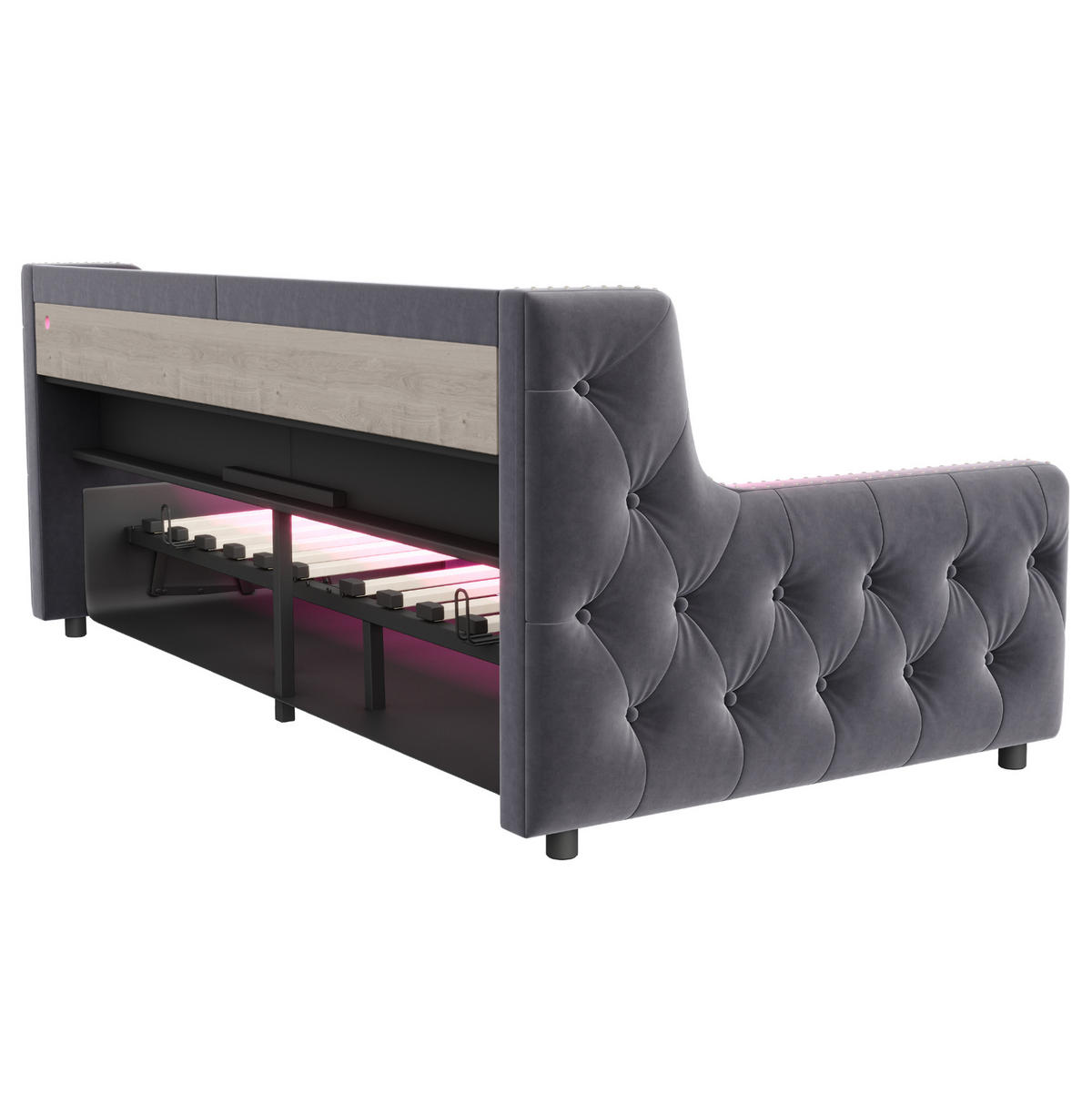 POLSTERBETT 90/200 cm aus Samt mit LED Stauraum und Ladeanschlüssen Dunkelgrau - Grau, Textil (90/200cm) - Modenvie