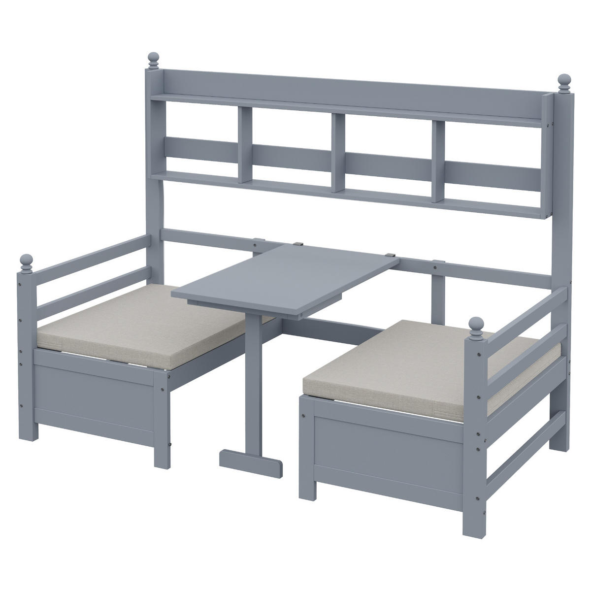 SITZBANK‑SET mit Tisch und integriertem Bücherregal 90/200 cm grau Holz - Grau, Holz (205/150.6/95cm) - OKWISH