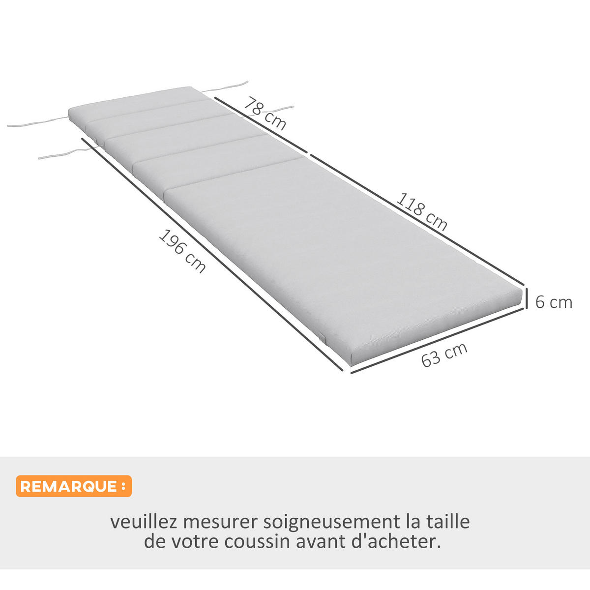 LIEGENAUFLAGE Hellgrau 196/63/6 cm - Hellgrau, Textil (196/6/63cm) - PANGIVO