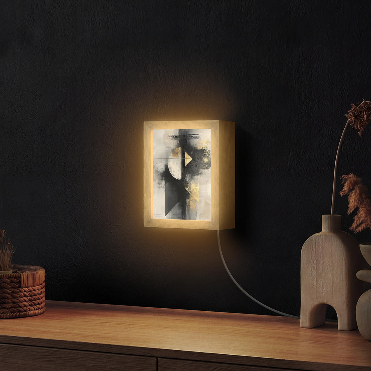 NÁSTĚNNÁ LAMPA Abstraktní - černá - barva - moderní 15x20 cm - šedá, kompozitní dřevo (15/20/8cm) - OnlyWow