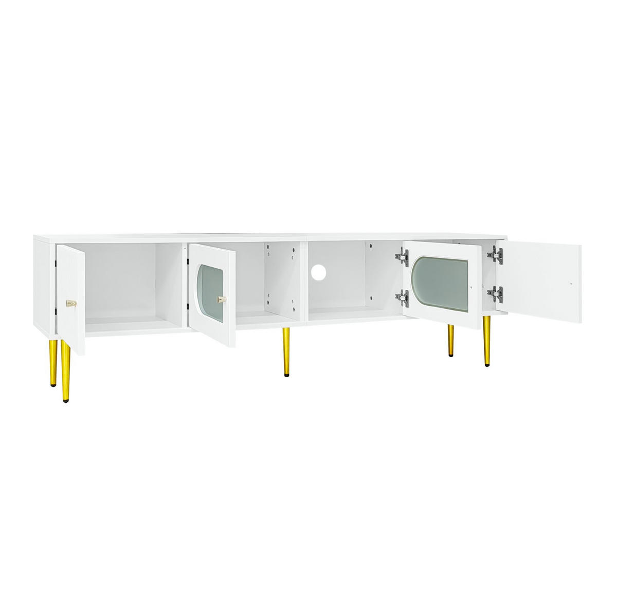 TV ormarić 170/35/50 cm bijeli od iverice sa staklenim vratima i otvorima za kabele - bijela, drvni materijal (140/38/38cm) - OKWISH