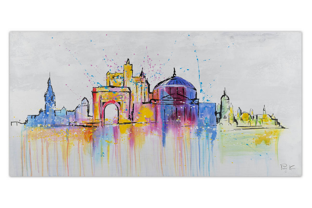 RUČNE MAĽOVANÝ AKRYLOVÝ OBRAZ 120/60 cm, sivý, krajinný motív - sivá, drevo/textil (120/60cm) - KUNSTLOFT