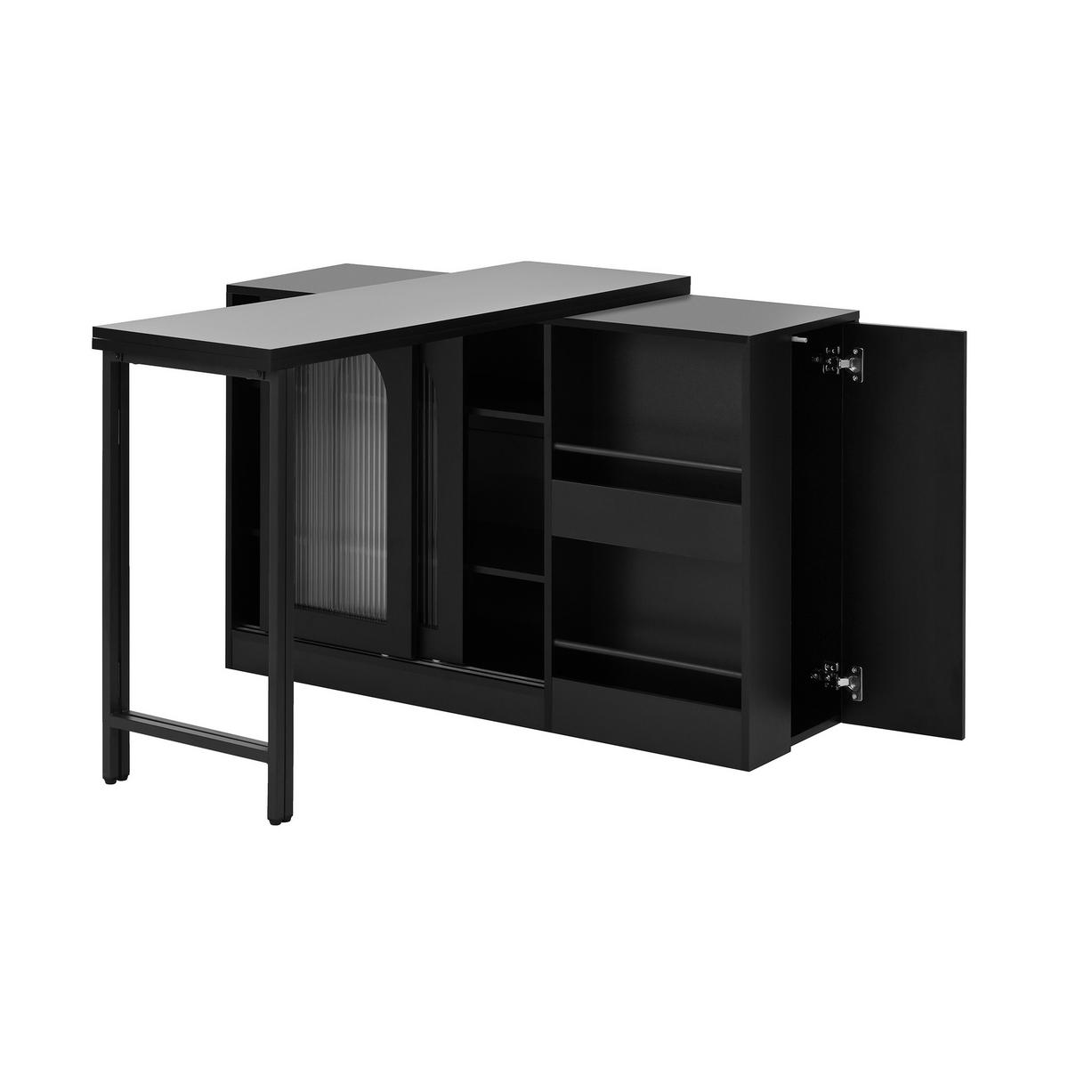 BARTISCH 121,5/40/76,7 cm mit Stauraum und drehbarer, klappbarer Tischplatte - Schwarz, Holzwerkstoff (121.5/40/76.7cm) - BEAOK
