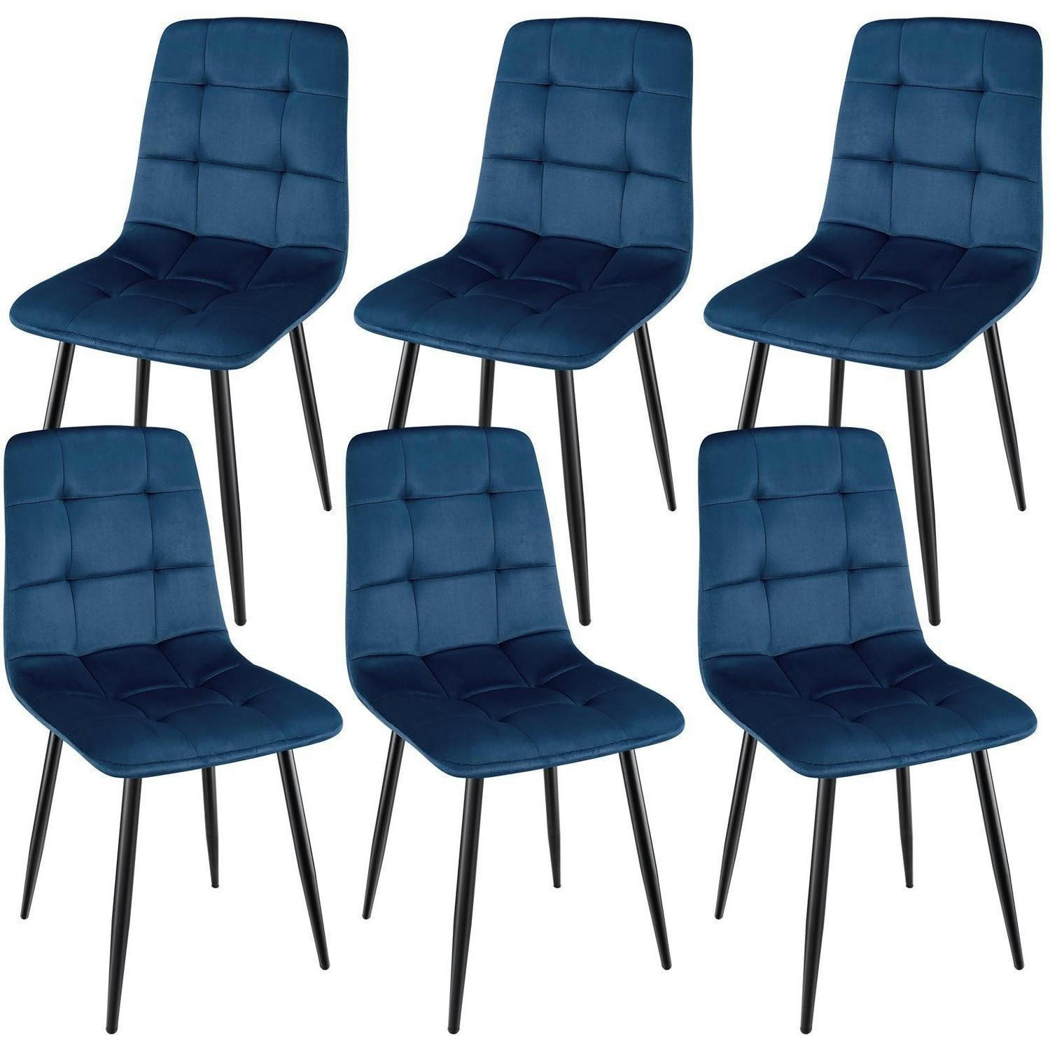 ESSZIMMERSTÜHLE 6er Set dunkelblau Samtdesign mit Metallfuß - Dunkelblau, Textil (44/89/42cm)