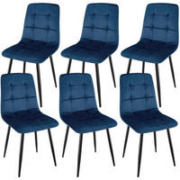 ESSZIMMERSTÜHLE 6er Set dunkelblau Samtdesign mit Metallfuß - Dunkelblau, Textil (44/89/42cm)