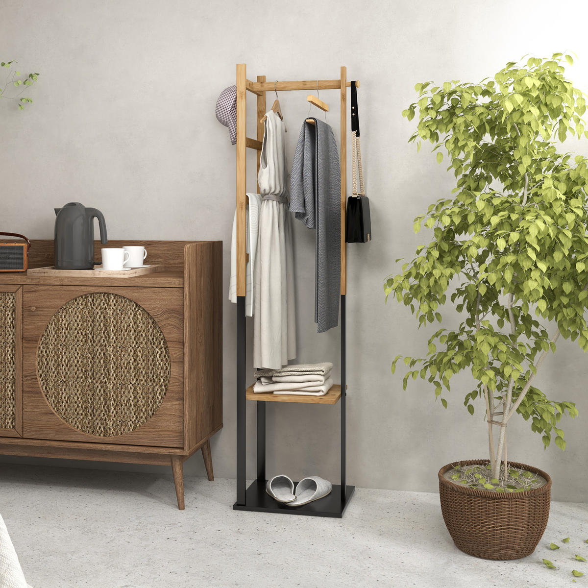 GARDEROBENSTÄNDER DE-17180 Natur - Naturfarben, Naturmaterialien (28.5/153.5/46cm) - ComfortXL