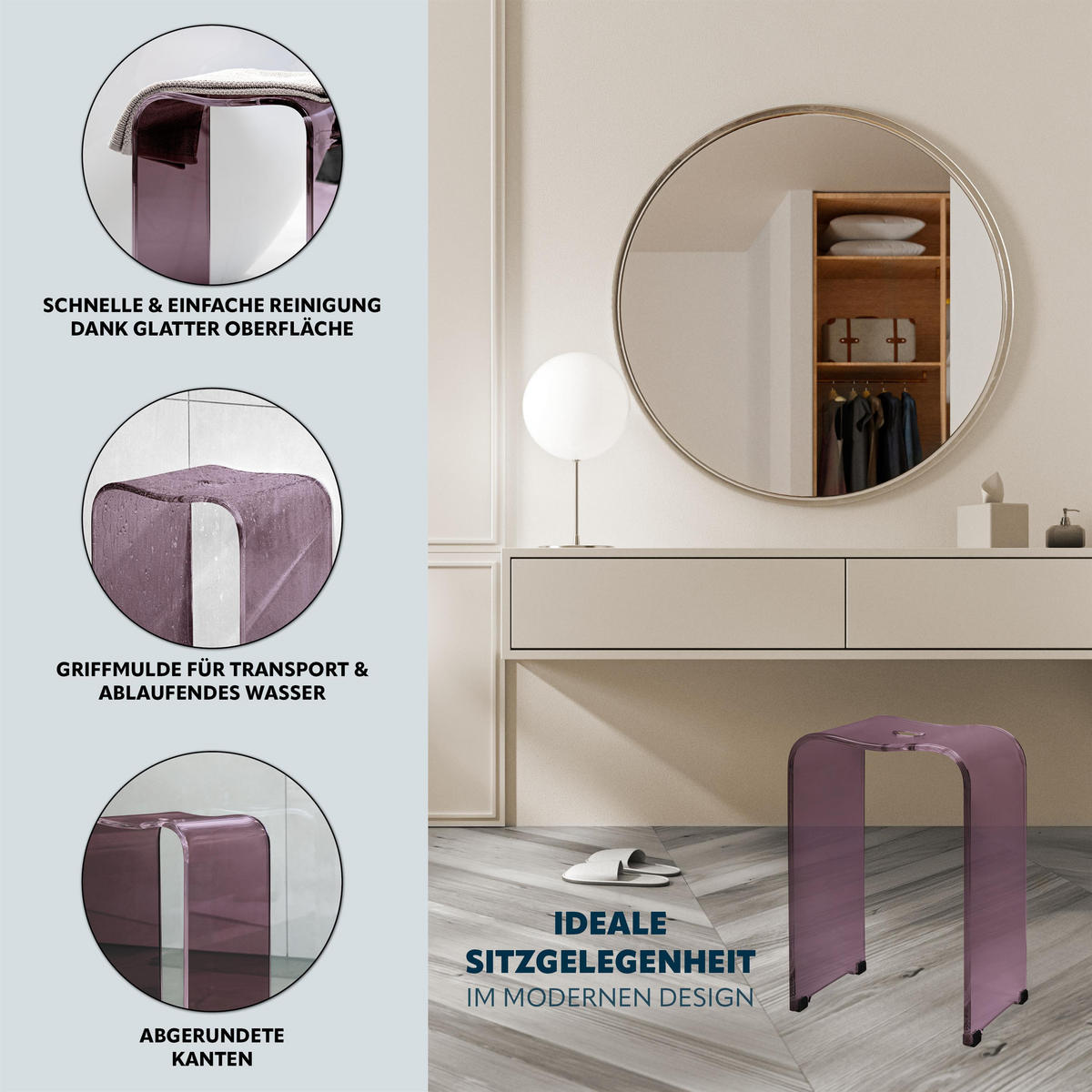 DUSCHHOCKER, lila, Kunststoff - Mauve, Kunststoff (32/48.5/27cm) - bremermann