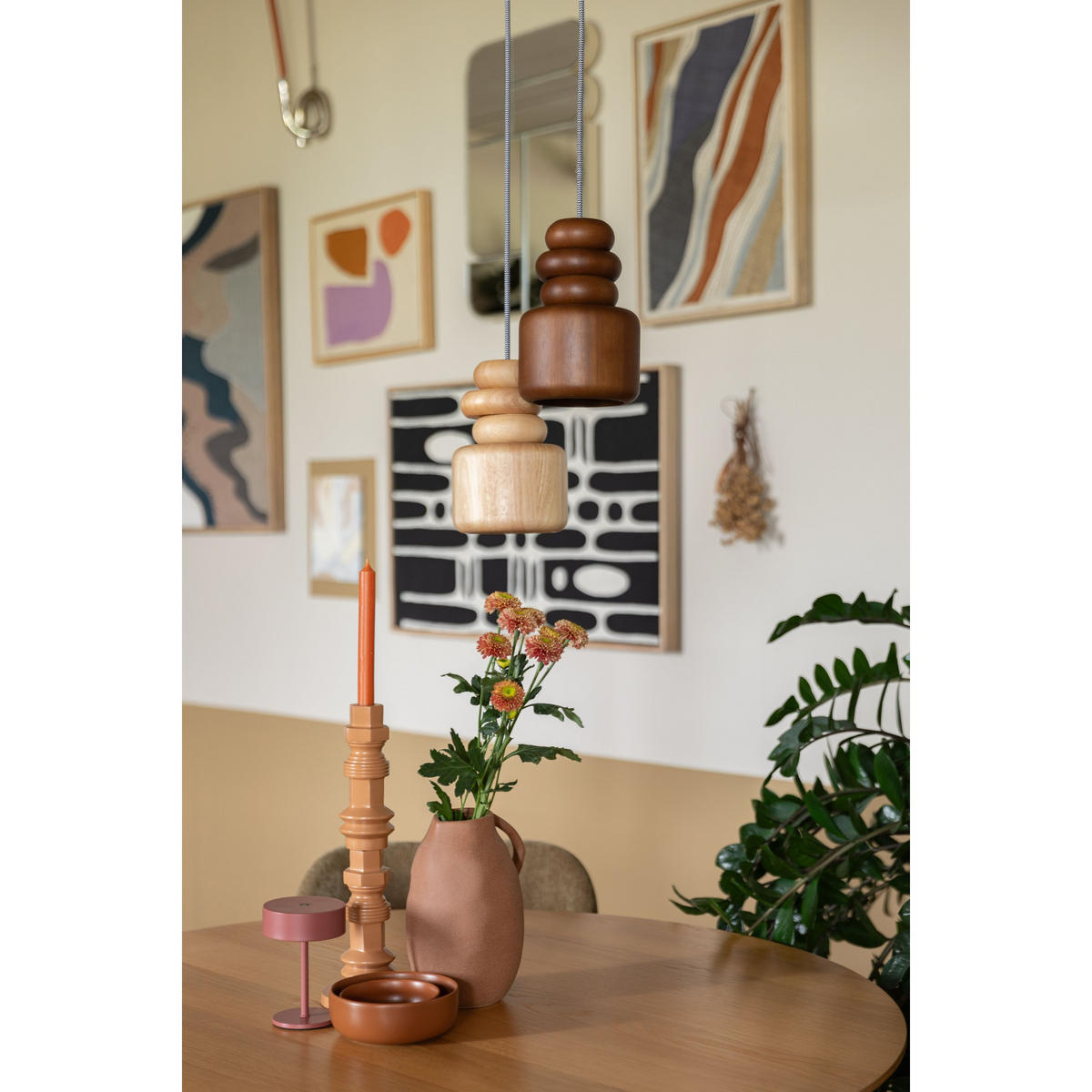 PENDELLEUCHTE Dicky Walnuss - Braun, Holz (14/14/152cm) - Zuiver
