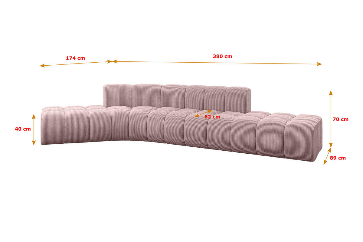 ECKSOFA modulares Sofa Solven-L1 - 380x174x70 cm Rosa - Rosa, Holzwerkstoff/Textil (380/174cm) - ALTDECOR