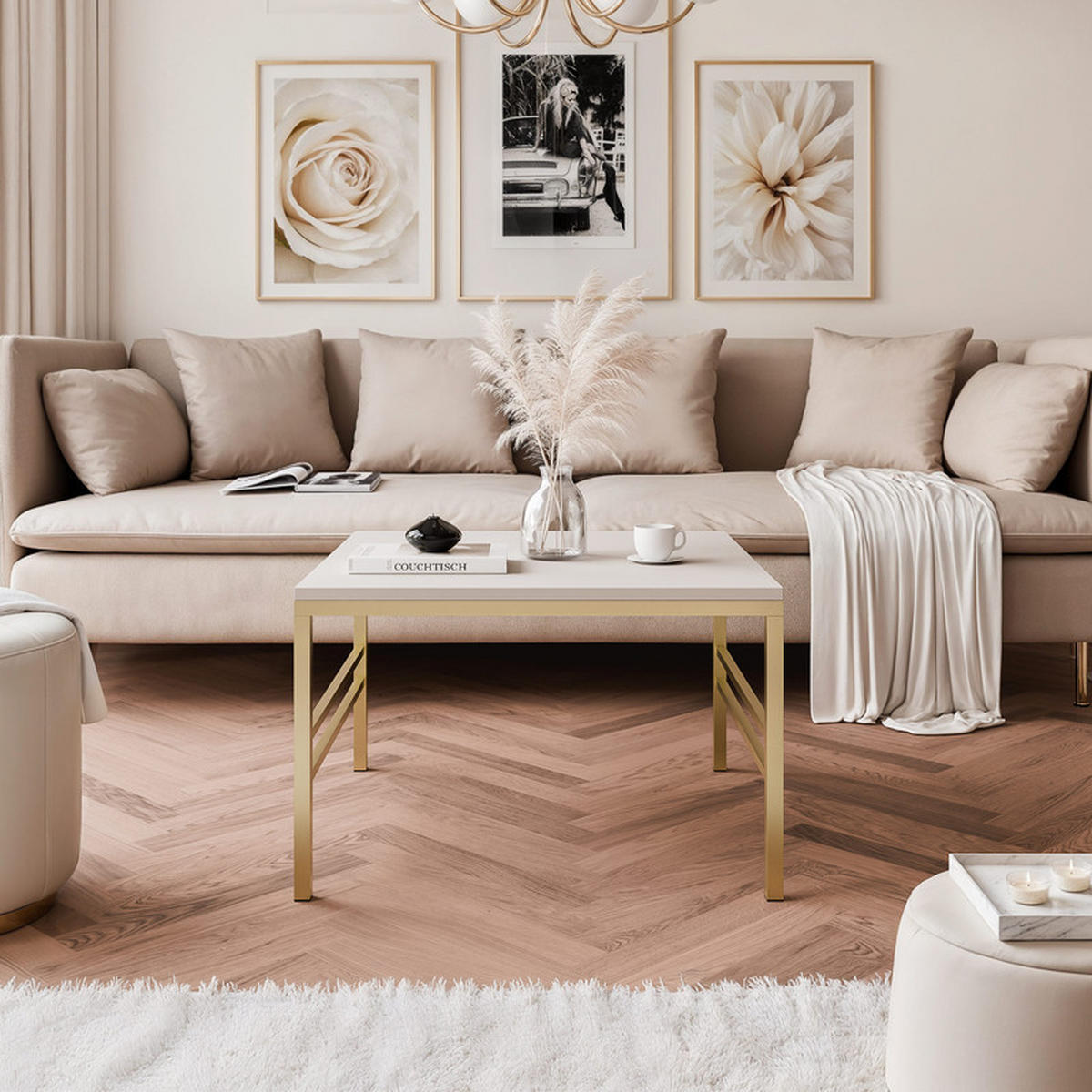 COUCHTISCH FORMA 60/60 cm Quadrat, Gold / Kaschmir - Kaschmir/Goldfarben, Metall (60/60/40cm) - Idohome