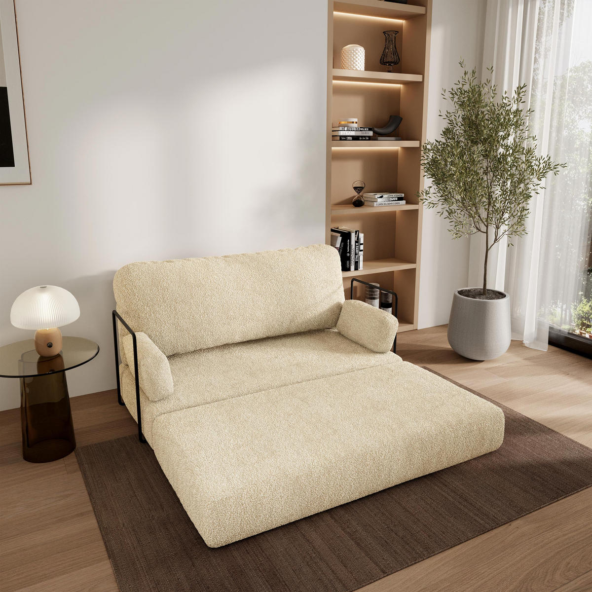 POHOVKA z pěny KESTE s kovovým rámem Buklé látka Krémová - krémová, textil (140/86/60cm) - MASSENO