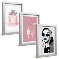 BILDER SET 3er Set - 20x30 cm Silberner Rahmen - Stilvolle pinkfarbene Accessoires - Silberfarben, Kunststoff (20/30cm) - TULUP