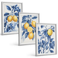 BILDER SET 3er Set - 40x60 cm Silberner Rahmen - Zitronenzweige mit blauen Blättern - Silberfarben, Kunststoff (40/60cm) - TULUP