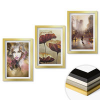 WANDBILDER 3er Set - 20x30 cm Goldrahmen - Abstraktes Porträt einer Frau mit Blumen und Regen - Goldfarben, Kunststoff (20/30cm) - ArtPrintCave
