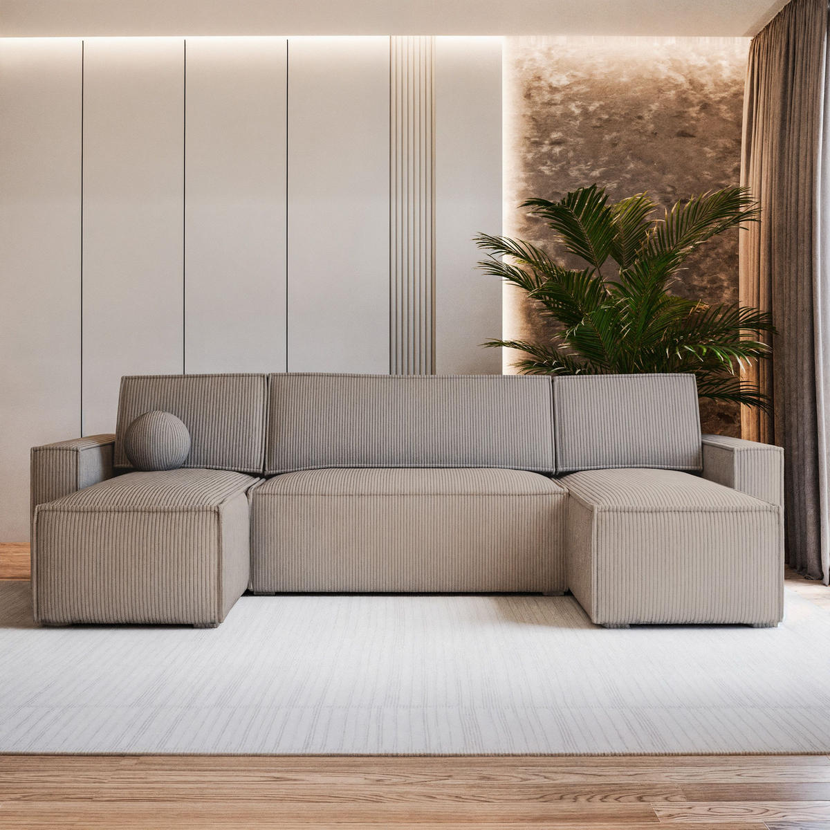 ROHOVÁ SEDAČKA PESANO béžová - šedá/béžová, dřevo/textil (306/140cm) - MASSENO