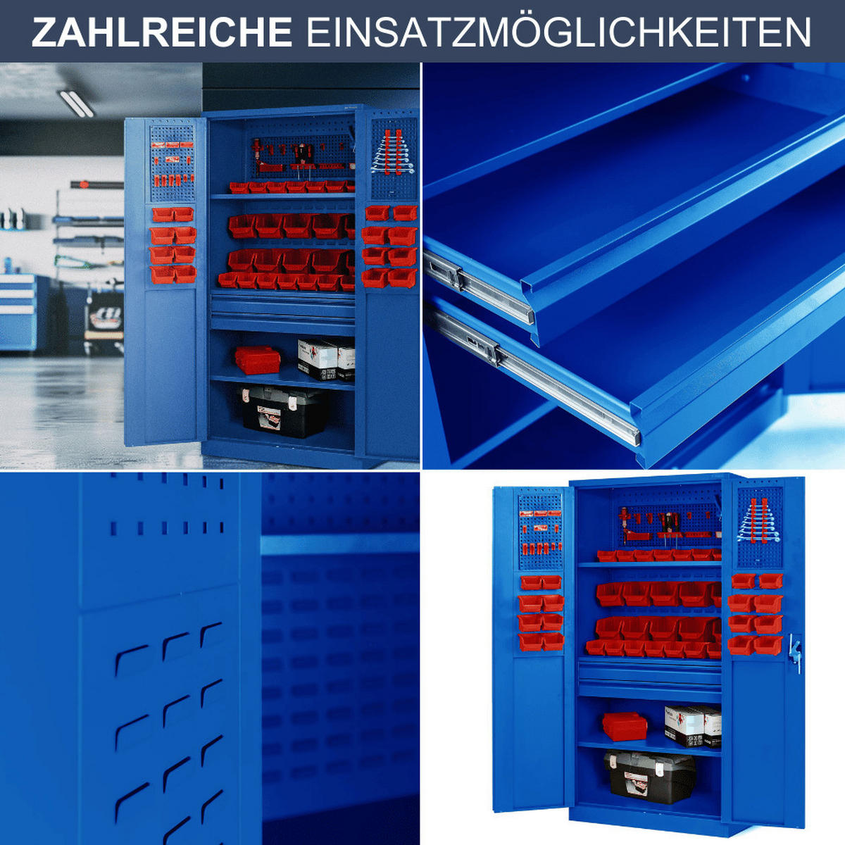WERKZEUGSCHRANK mit Lochwand AESO 185x92x50cm Blau - Blau, Metall (92/185/50cm) - DELUKE