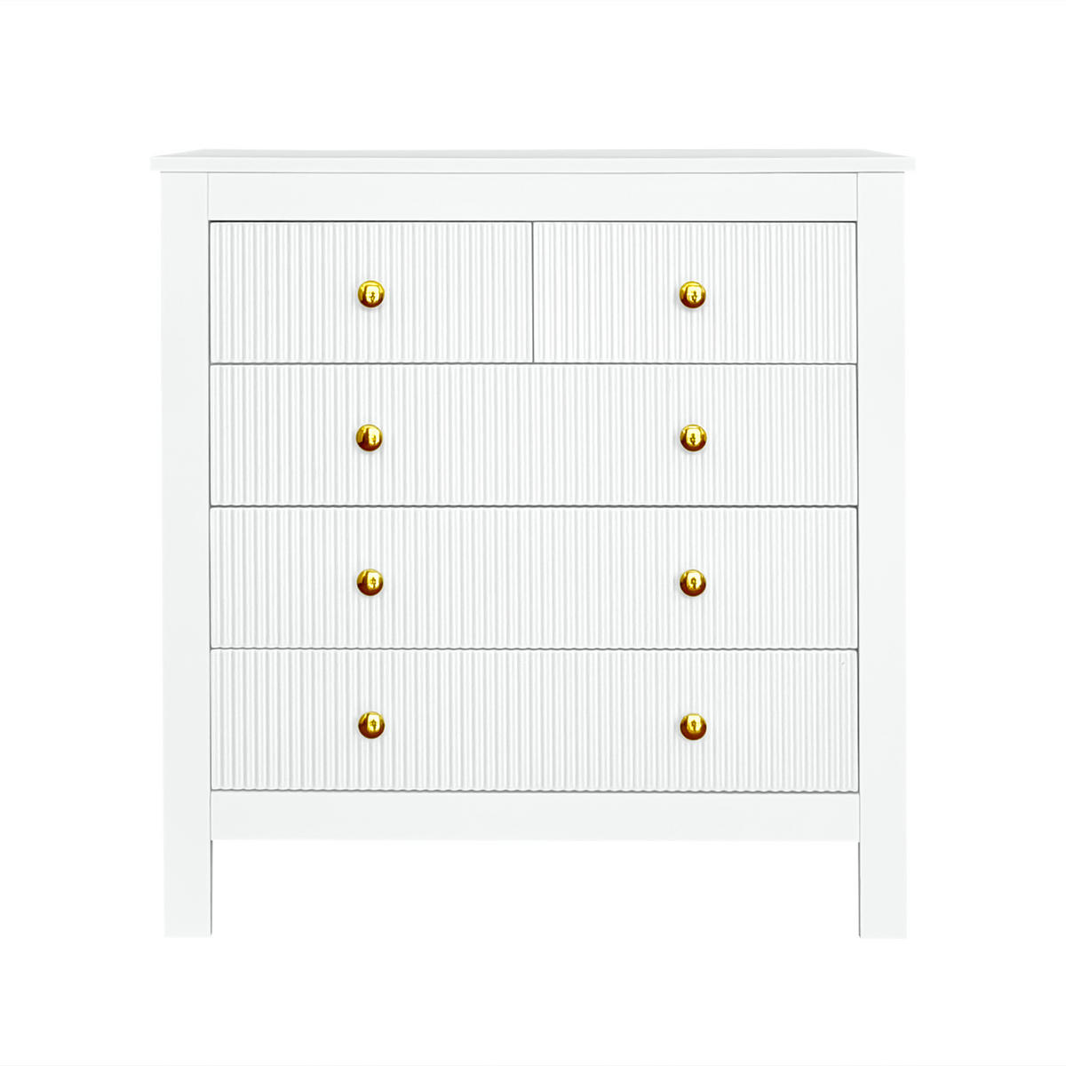 SIDEBOARD mit 5 Schubladen 80,5/39,5/79 cm in Weiß mit goldfarbenen Griffen - Weiß, Holzwerkstoff (79/80.5/39.5cm) - BEAOK