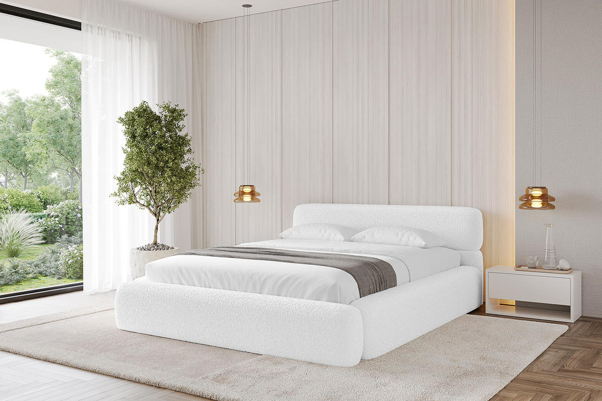 POLSTERBETT mit Bettkasten und Lattenrost, Bett mit Matratze H3/H4 - ENORA-V1 200x200 Weiß - Weiß, Holzwerkstoff/Textil (200/200cm) - ALTDECOR
