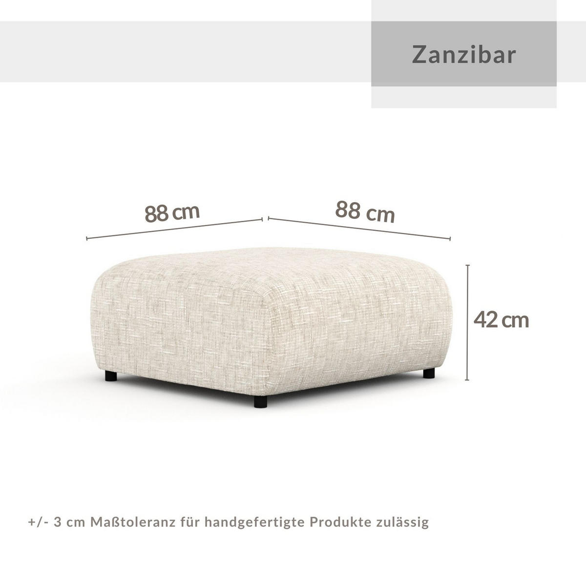 POUF S Zanzibar Creme Webstoff - Creme/Schwarz, Holz/Holzwerkstoff (88/37/88cm) - Maison de Reve