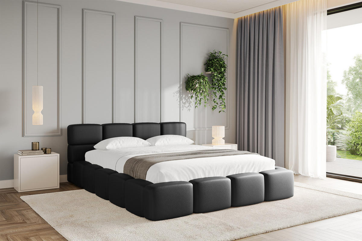 POLSTERBETT mit Bettkasten und Lattenrost, Bett mit Matratze H3/H4, Kopfteil, Boxbett, Doppelbett mit Stauraum - NATA-v1 200x200 Schwarz - Schwarz, Holzwerkstoff/Textil (200/200cm) - ALTDECOR