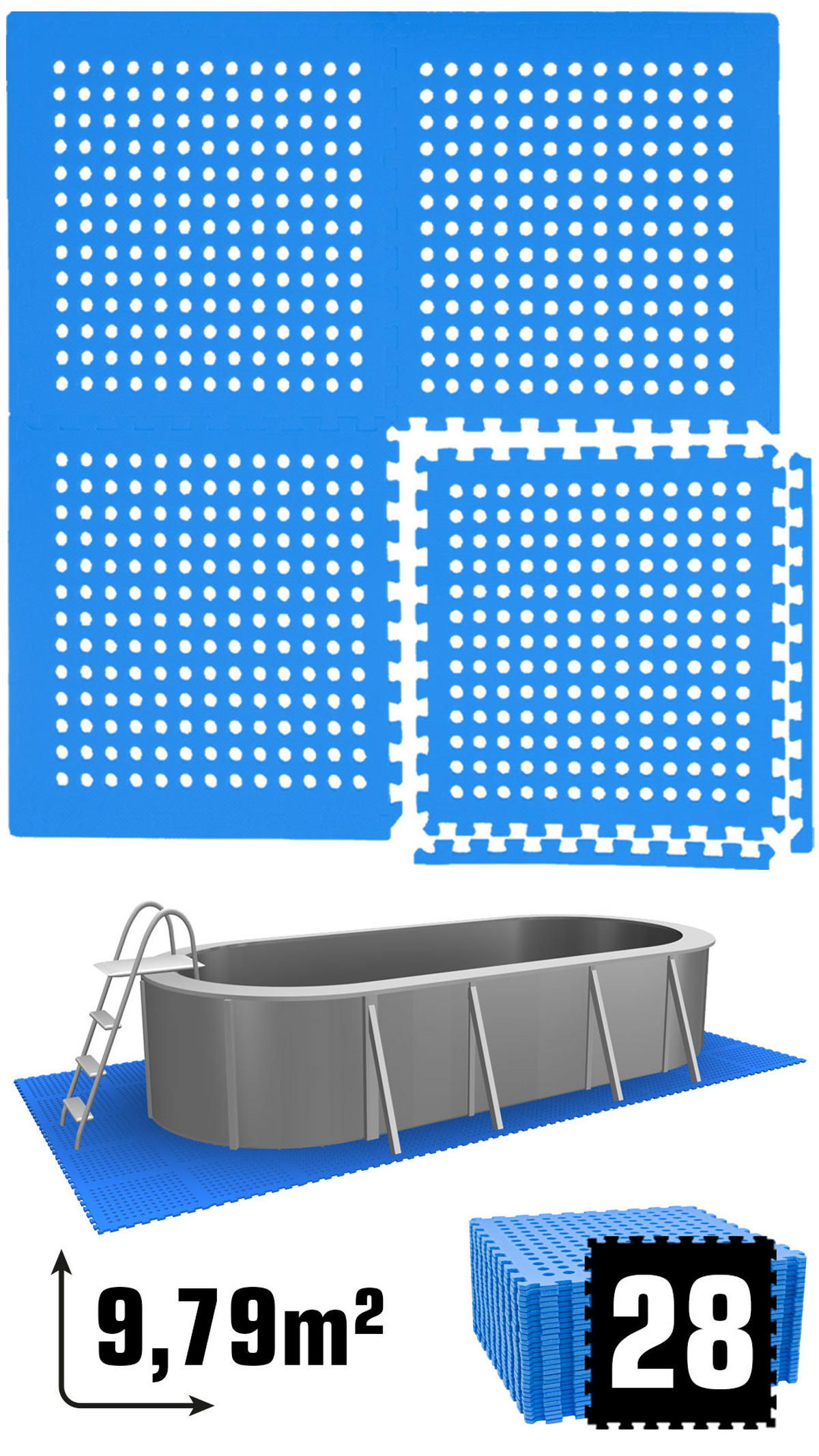 POOLMATTEN 9,8m² 28 EVA Matten 62 cm Blau - Blau, Kunststoff (62/62cm) - eyepower