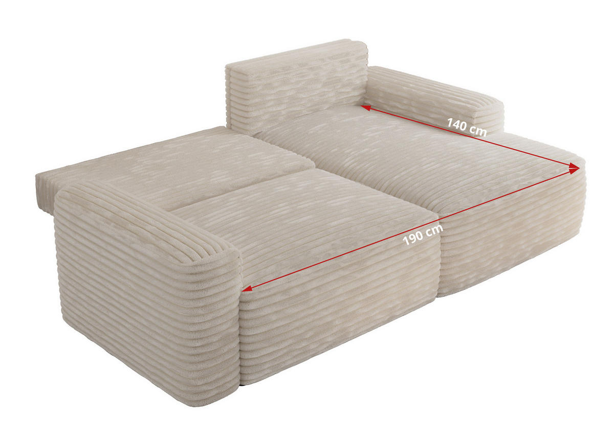 ECKSOFA BELLUNO L Creme Cord - Links - Creme/Schwarz, Textil (144/233cm) - MKS
