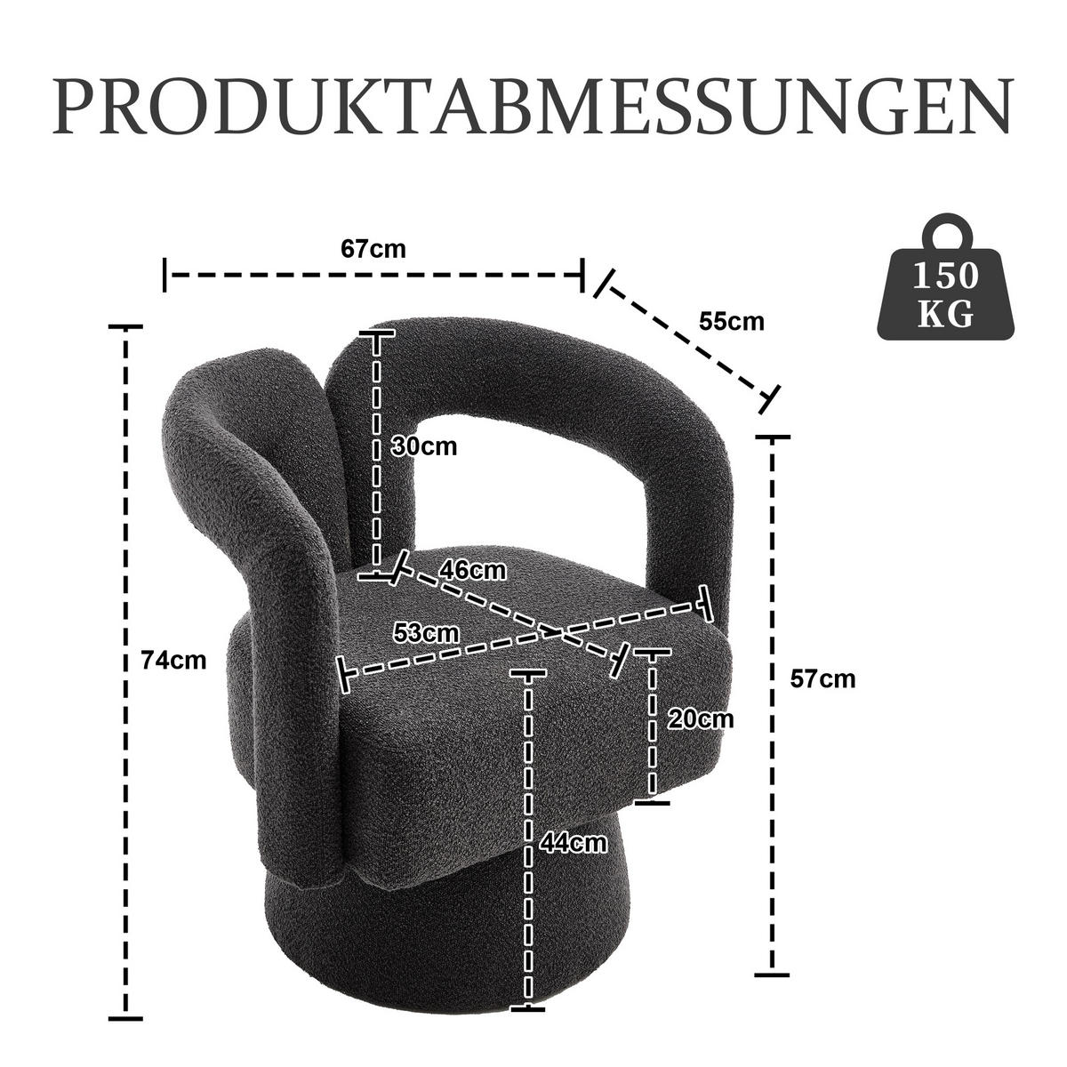 DREHSESSEL 360° Boucle Akzentstuhl Polstersessel für Wohnzimmer & Büro - Dunkelgrau, Textil (67/74/55cm) - Urban Meuble