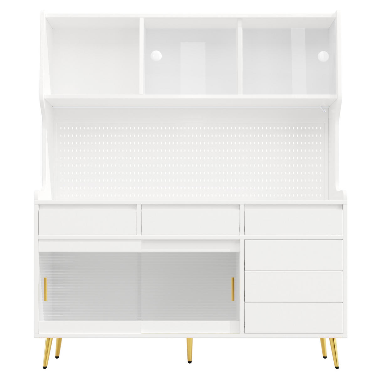 BUFFET 145/39/171 cm weiß aus MDF und Glas mit LED - Weiß, Holzwerkstoff (145/171/39cm) - OKWISH