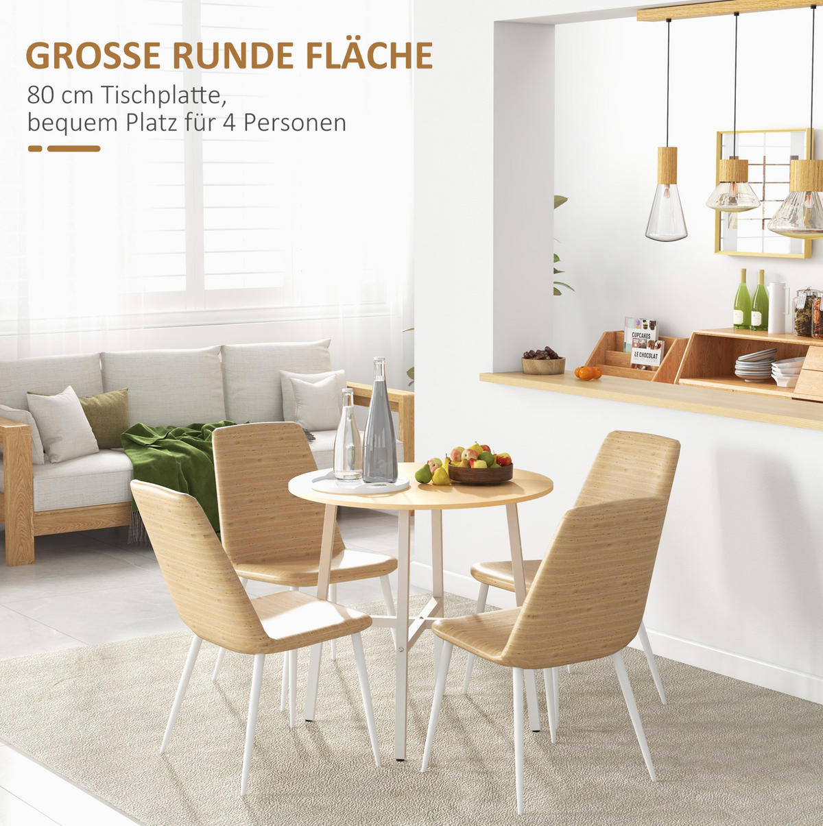 ESSTISCH 80/76 cm in Naturfarbe mit Metallgestell - Braun, Holzwerkstoff (80/80/76cm) - Flora Grace