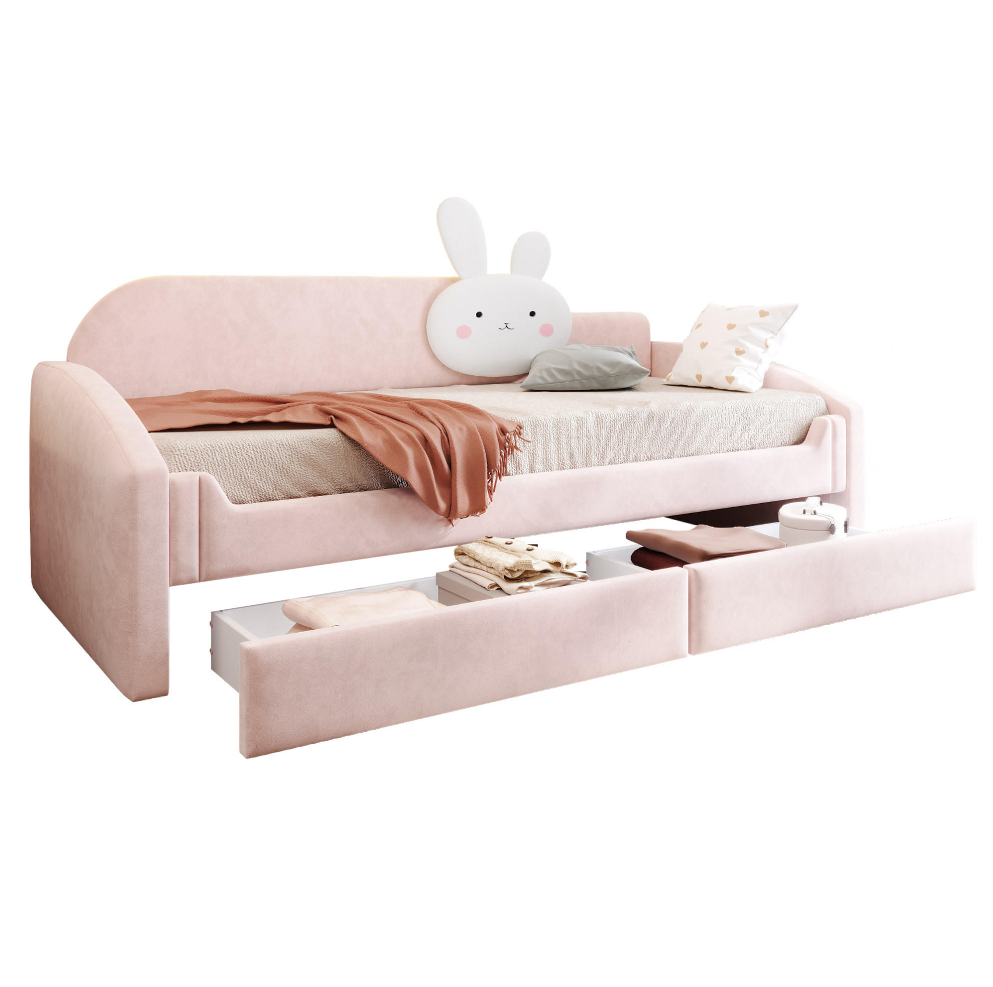 KINDERBETT mit 2 Schubladen und LED 90x200 cm Samt Rosa - Pink, Holzwerkstoff (90/200cm) - Beauniv