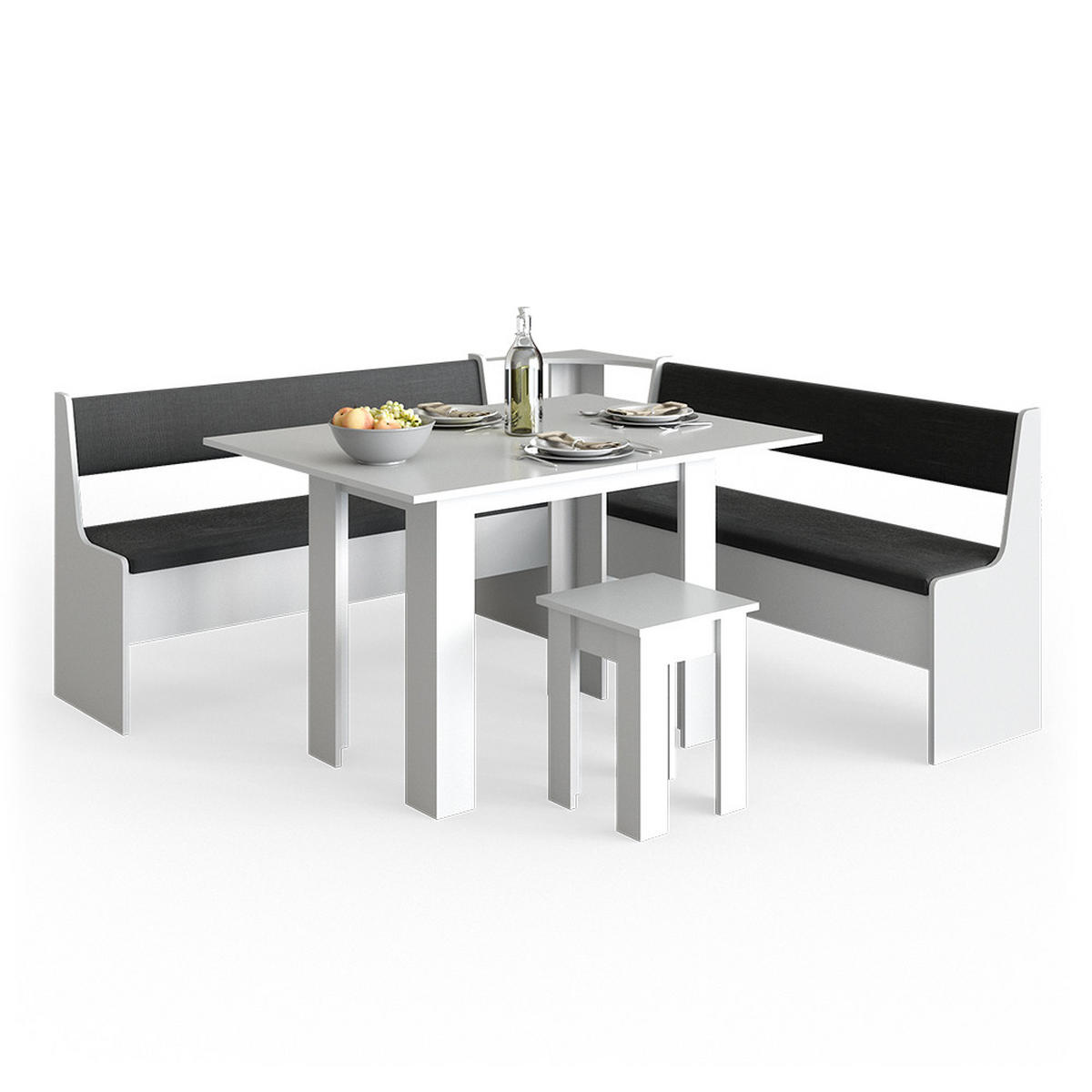 ECKBANKGRUPPE Roman Weiß 180 x 41.5 cm mit Tisch - Anthrazit/Weiß, Holzwerkstoff (180/80/180cm) - Vicco