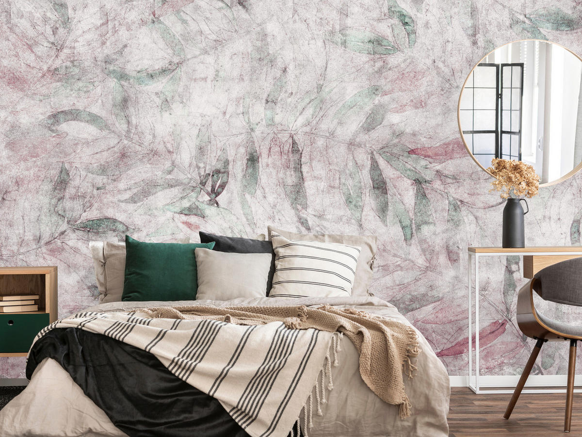 FOTOTAPETE Blätter Beton Abstraktion Vintage 150x105 - Violett/Rosa, Papier (150/105cm) - Muralo