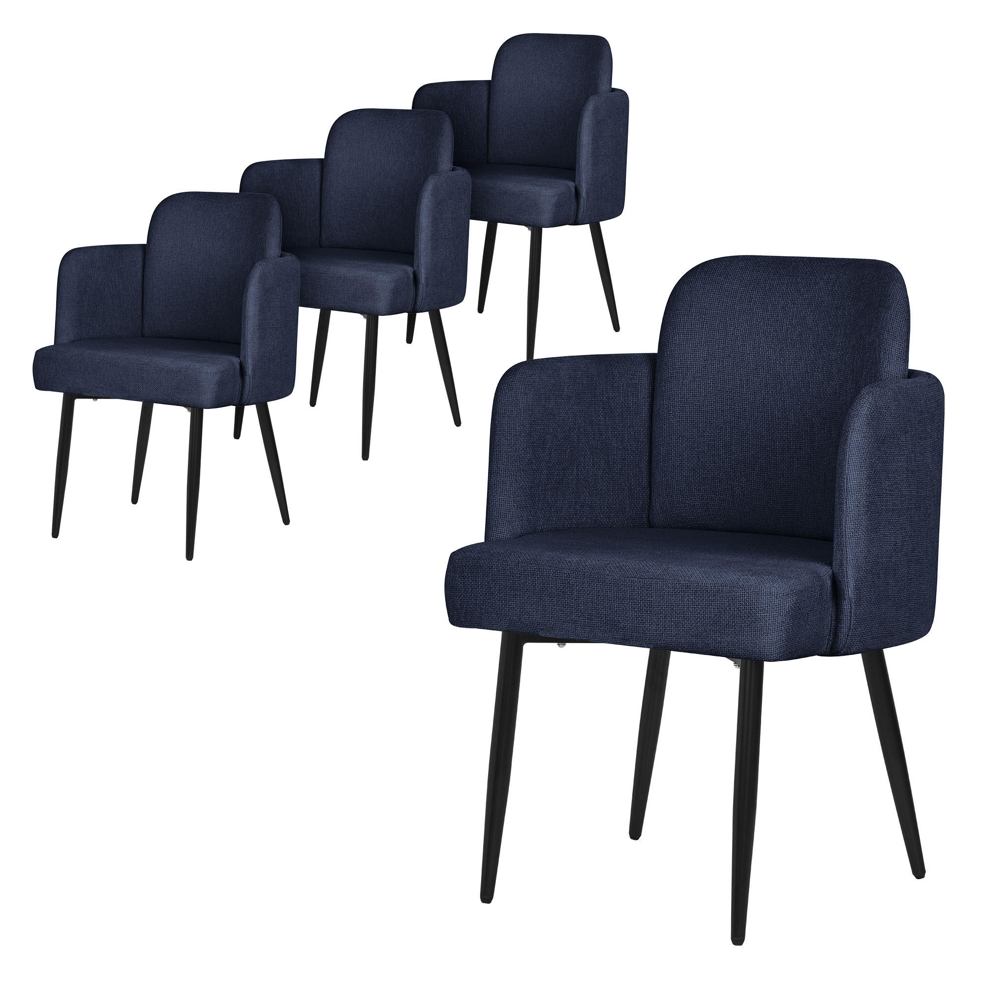 ML-DESIGN JÍDELNÍ ŽIDLE, sada 4 ks, tmavě modrá, s látkovým potahem v ratanovém vzhledu