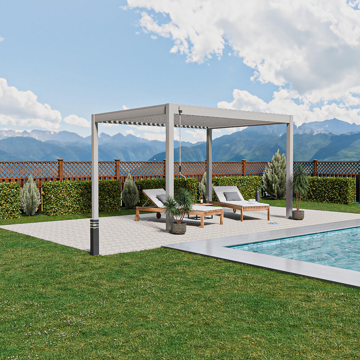 PERGOLA Trumpf Alu-Stahl Lamellendach 3 x 4 M sand freistehend - Weiß, Metall (4000/255/3000cm) - PergoLine