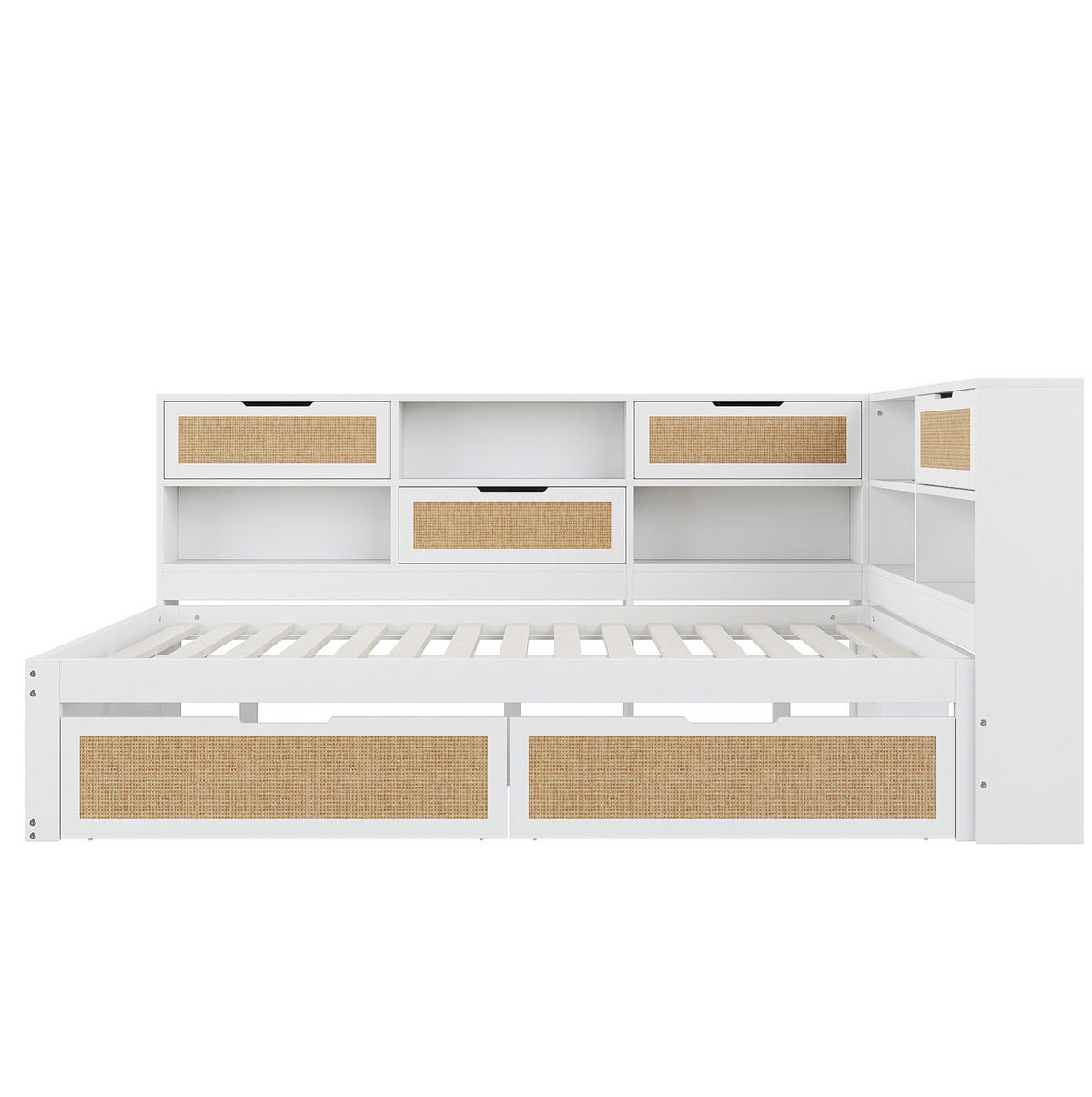 POHOVKA na spaní 140/200 cm bílá z MDF s úložným prostorem a USB nabíjením - bílá, kompozitní dřevo (140/200cm) - OKWISH