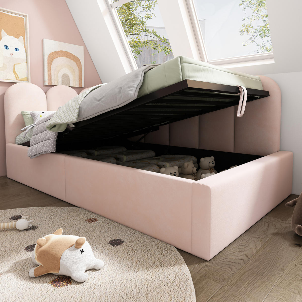 POLSTERBETT 90/200 cm Rosa aus Samt mit Stauraum - Pink, Textil (90/200cm) - OKMYHOME