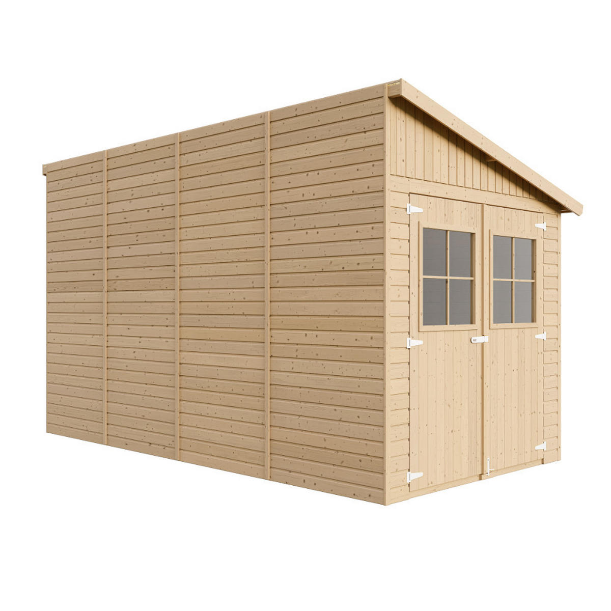 HOLZ-GARTHENHAUS (mit Seitenwand) MIT IMPRÄGNIERTEM BODEN - H244x216x416 cm/8 m2 -IMBELA M340A+M340G - Beige, Holz (218/250/395cm) - Timbela